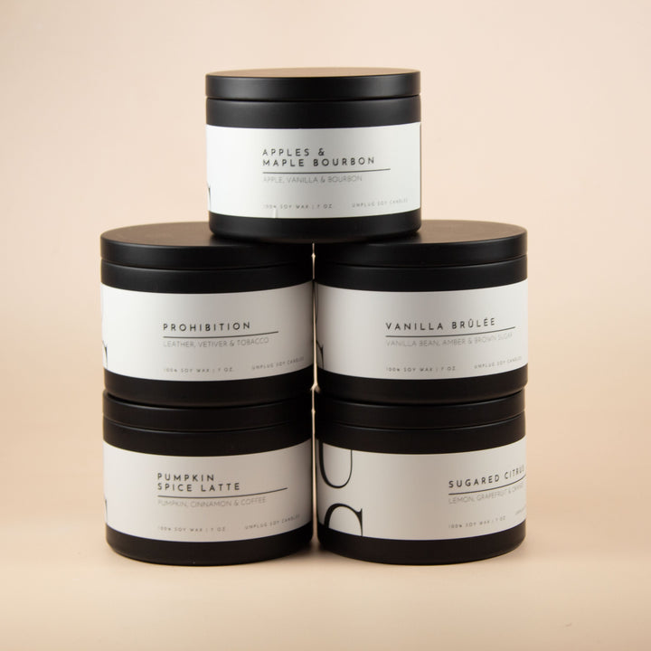 MATTE BLACK TIN CANDLE BUNDLE (BUY 4, GET 1 FREE)