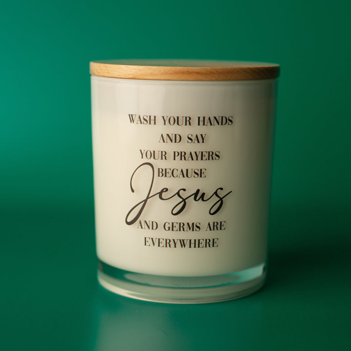 JESUS & GERMS PRINTED CANDLE
