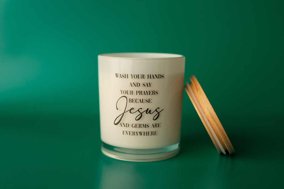 JESUS & GERMS PRINTED CANDLE