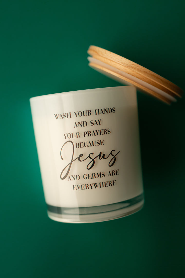 JESUS & GERMS PRINTED CANDLE