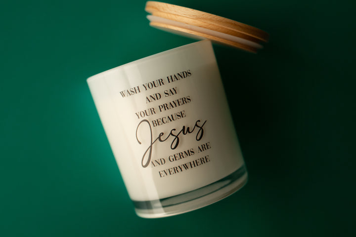 JESUS & GERMS PRINTED CANDLE
