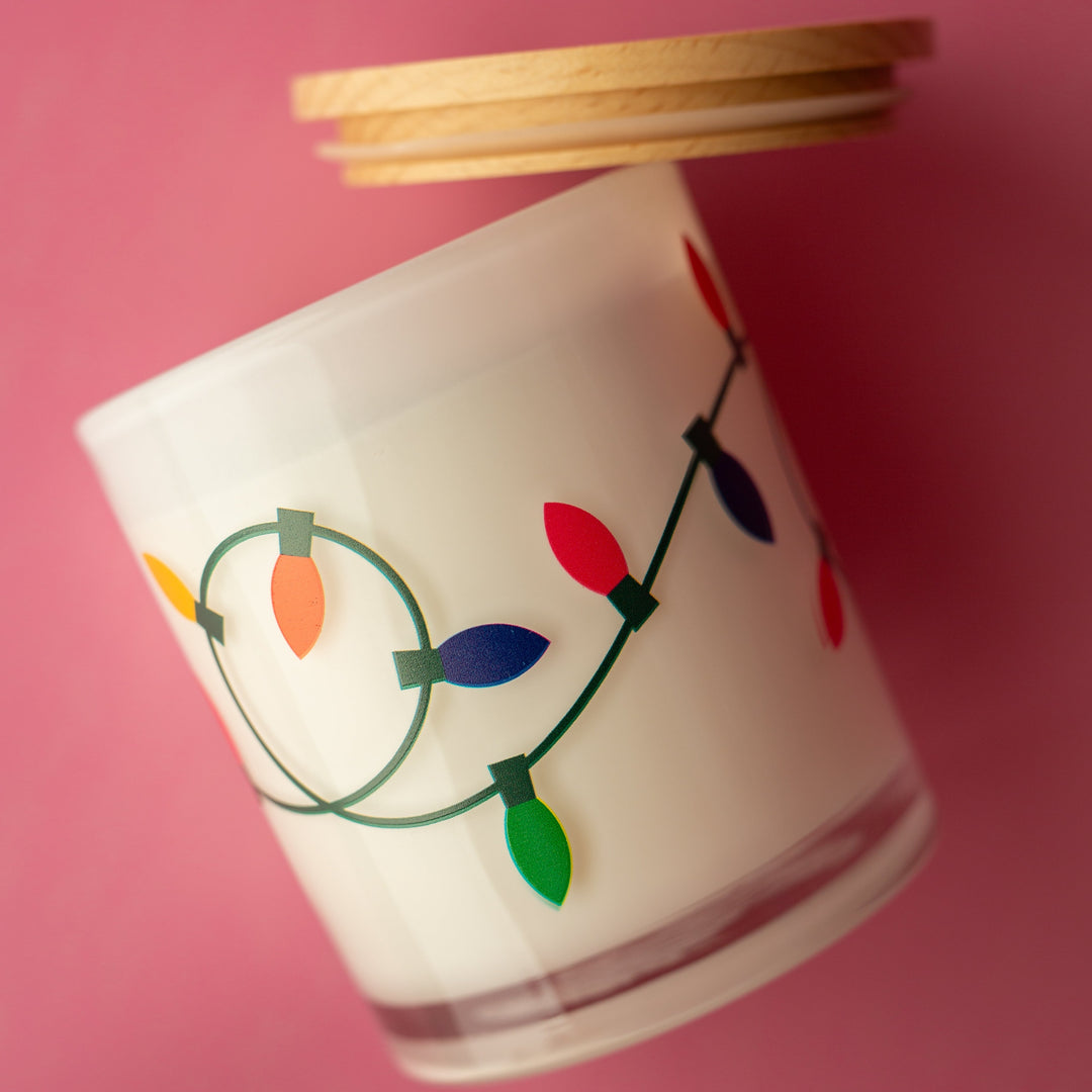 CHRISTMAS LIGHTS PRINTED CANDLE