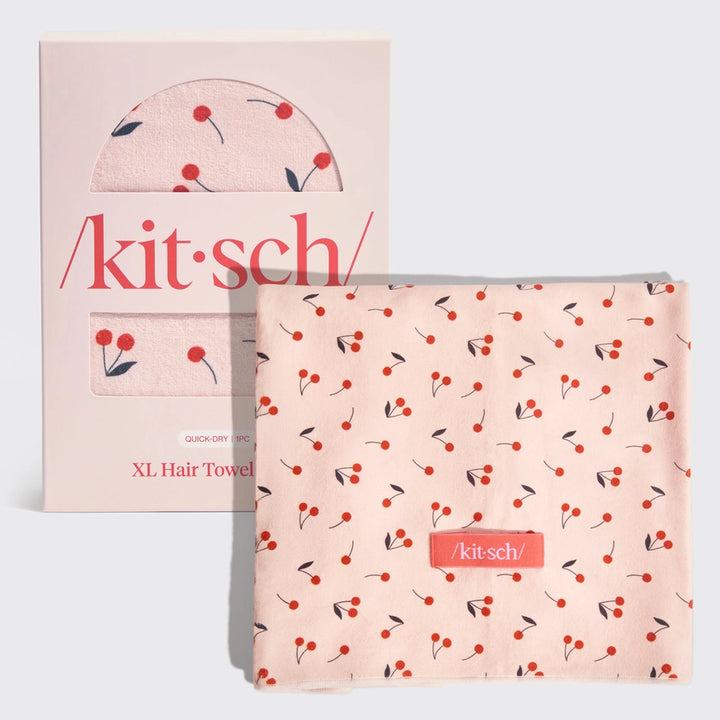 XL HAIR TOWEL WRAP- CHERRY PRINT