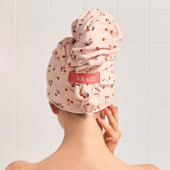 XL HAIR TOWEL WRAP- CHERRY PRINT