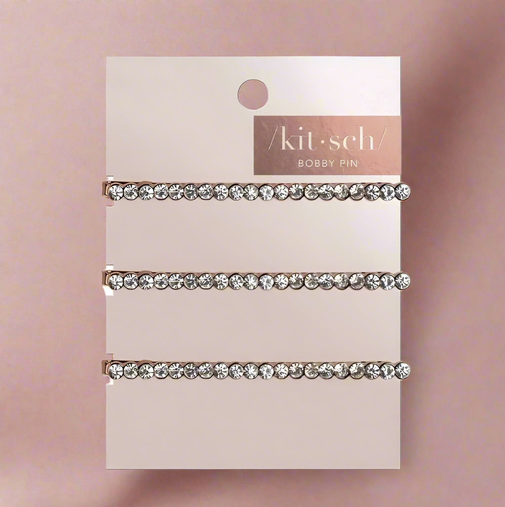 RHINESTONE BOBBY PINS 3PC SET - ROSE GOLD