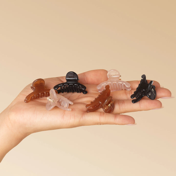 MINI ARCHED CLIPS 6 PC SET - SOFT PINK, MOCHA & BLACK