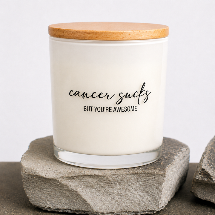 CANCER SUCKS PRINTED CANDLE