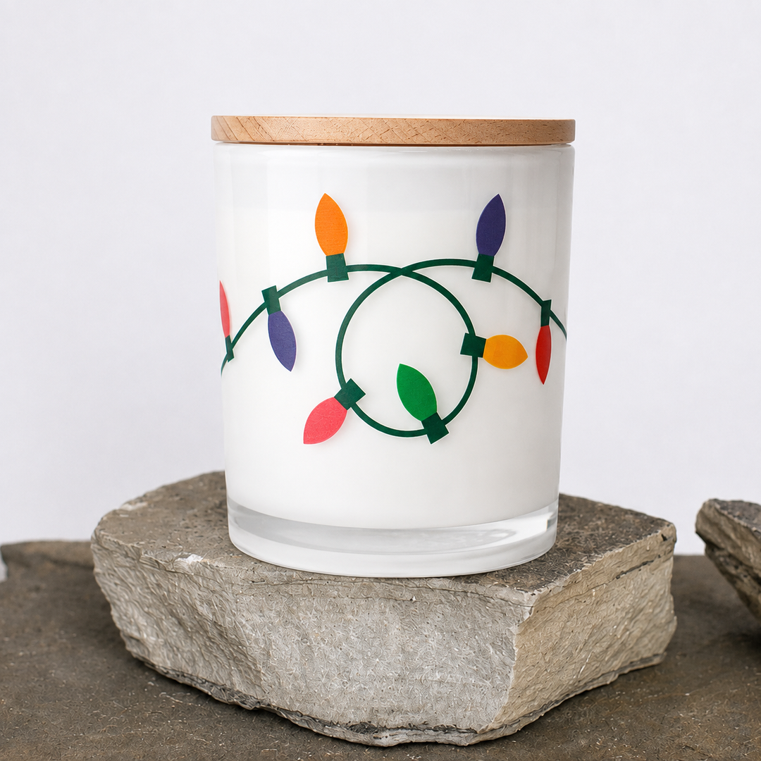 CHRISTMAS LIGHTS PRINTED CANDLE