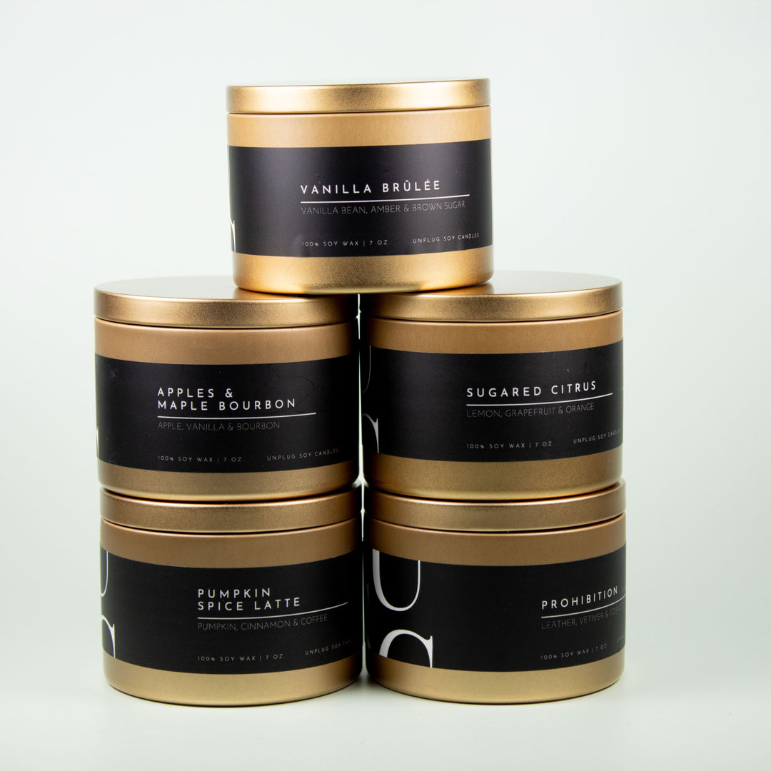 MATTE GOLD TIN CANDLE BUNDLE (BUY 4, GET 1 FREE)
