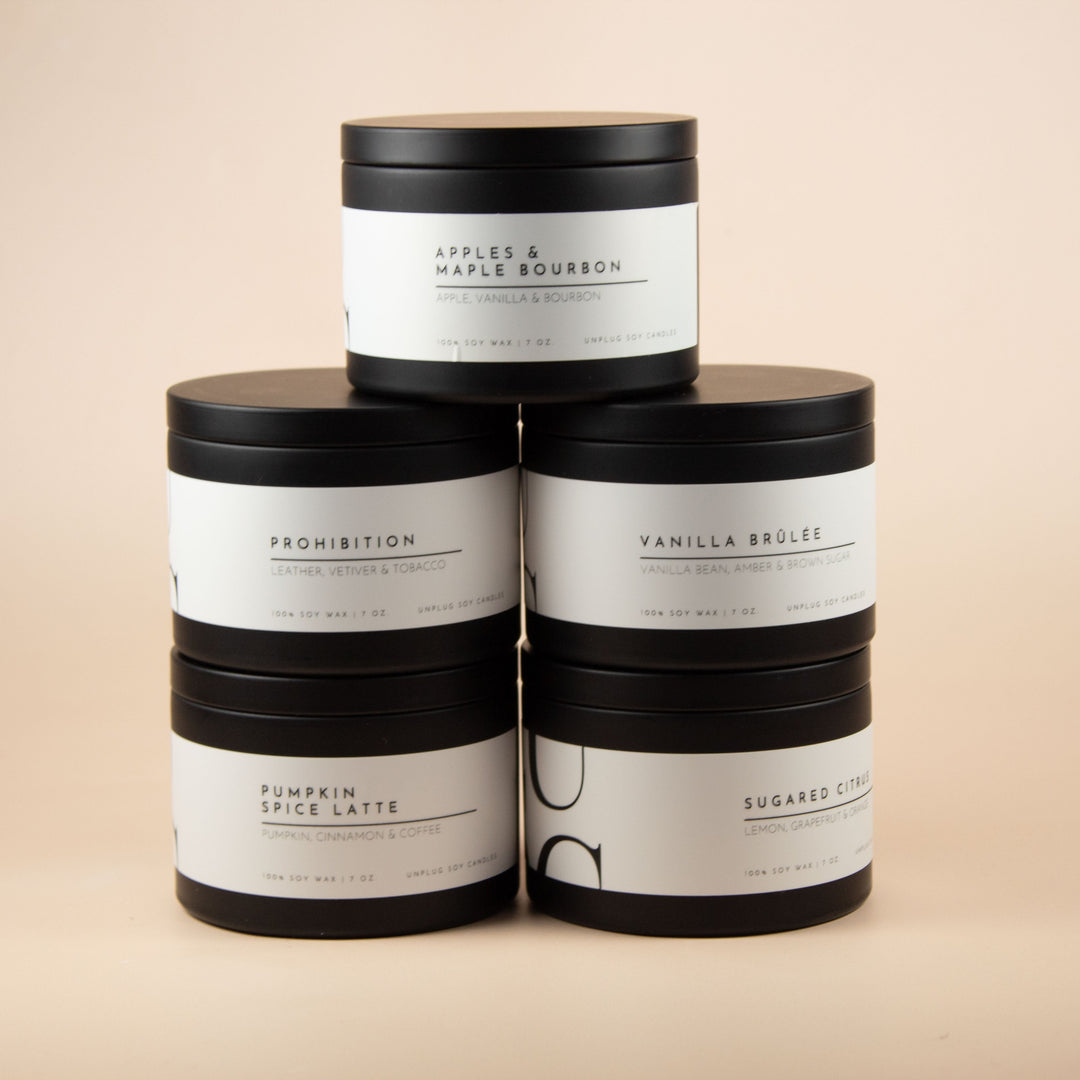 MATTE BLACK TIN CANDLE BUNDLE (BUY 4, GET 1 FREE)