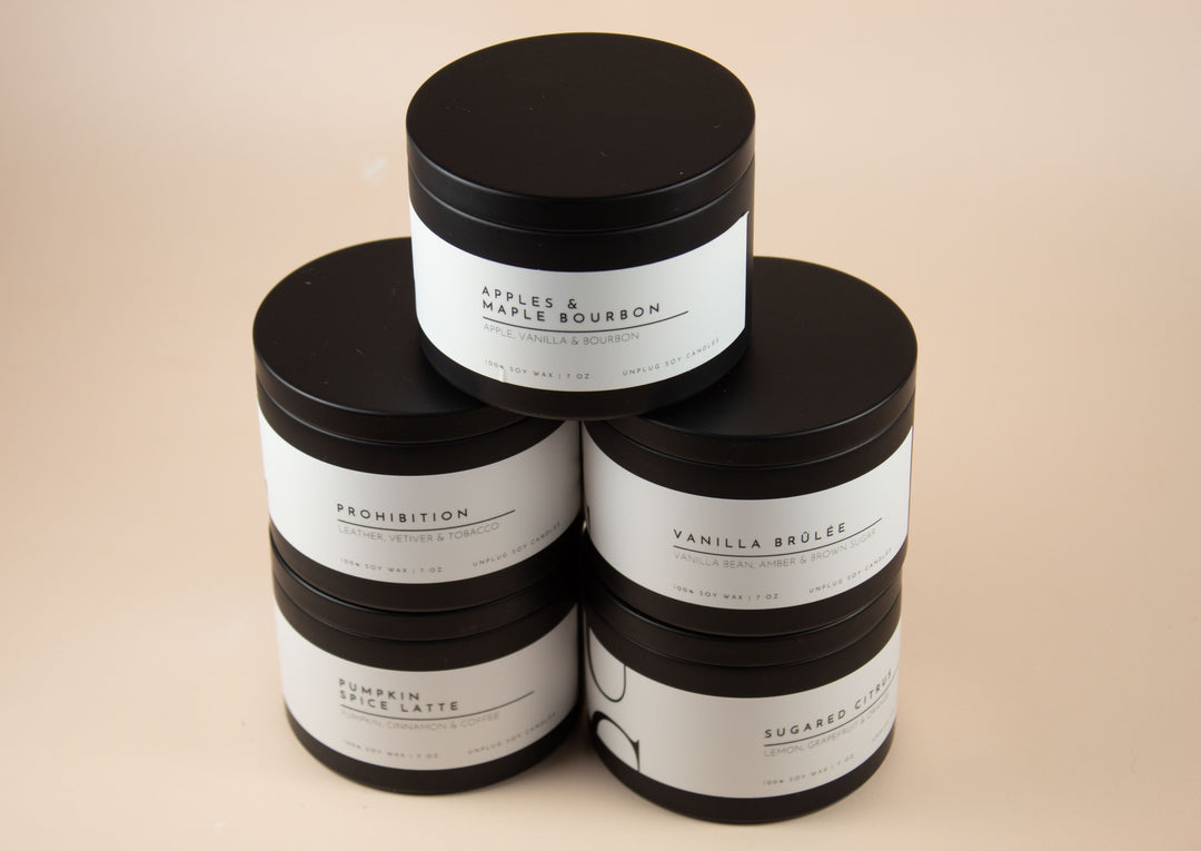 MATTE BLACK TIN CANDLE BUNDLE (BUY 4, GET 1 FREE)