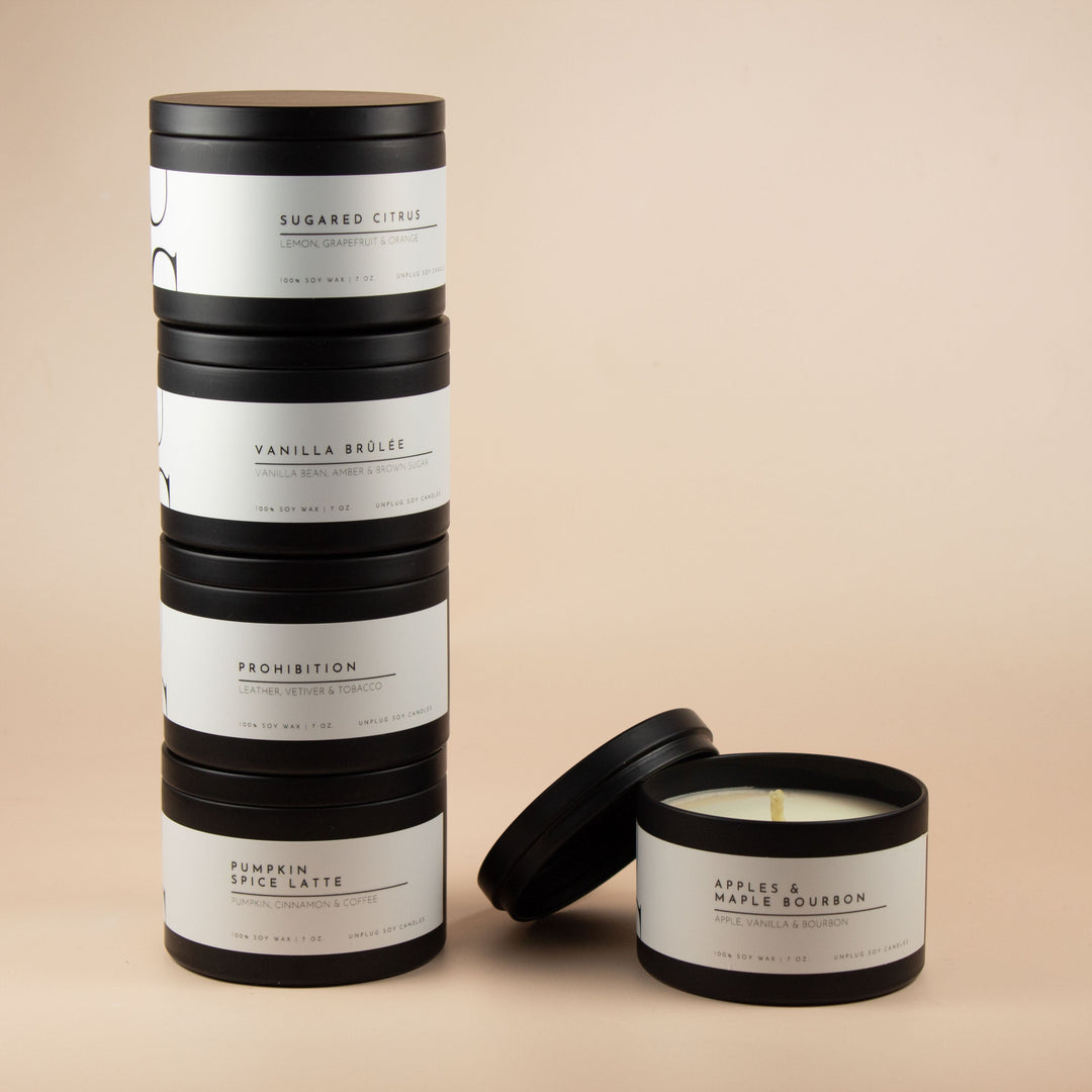 MATTE BLACK TIN CANDLE BUNDLE (BUY 4, GET 1 FREE)