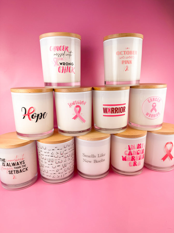 SMELLS LIKE NEW BOOBS- BREAST CANCER CANDLE