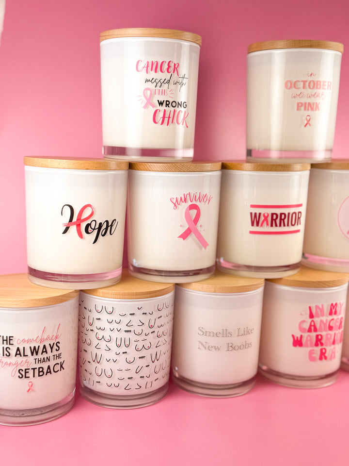 SMELLS LIKE NEW BOOBS- BREAST CANCER CANDLE