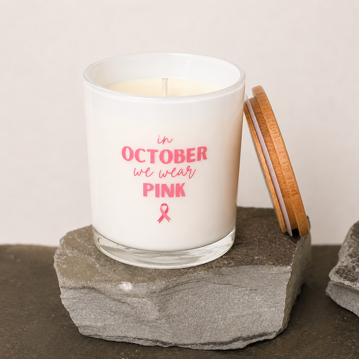 IN OCTOBER WE WEAR PINK- BREAST CANCER CANDLE