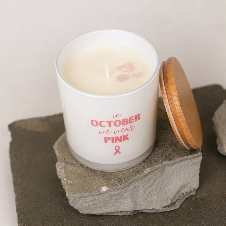 IN OCTOBER WE WEAR PINK- BREAST CANCER CANDLE
