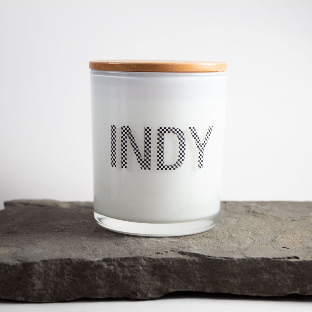 INDY CHECKERED FLAG PRINTED CANDLE
