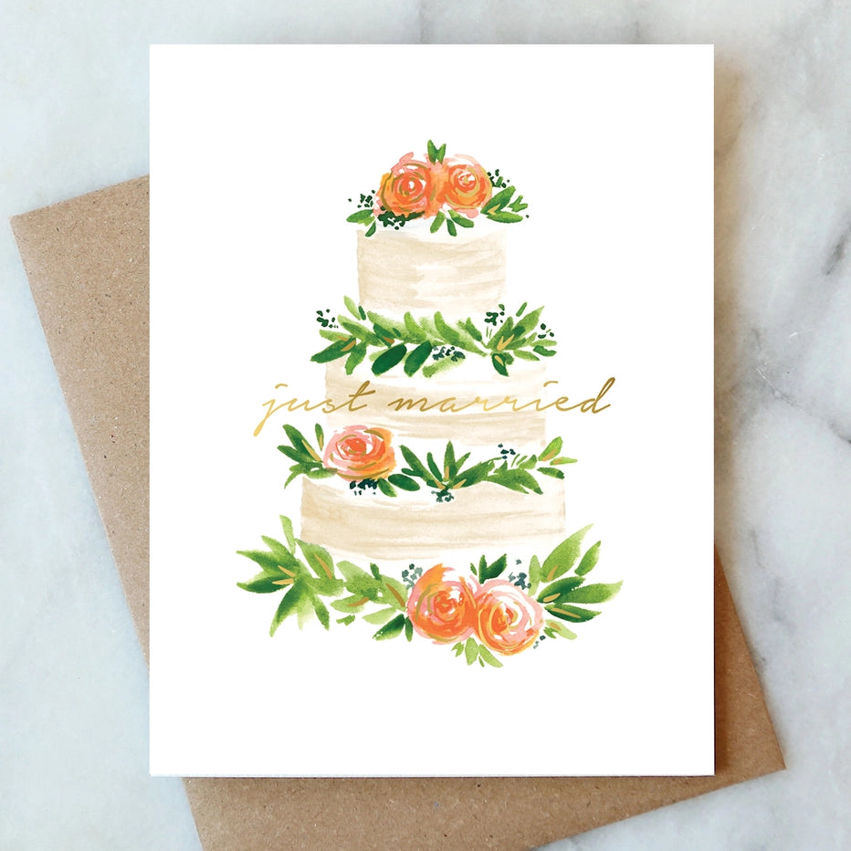 JUST MARRIED CAKE GREETING CARD