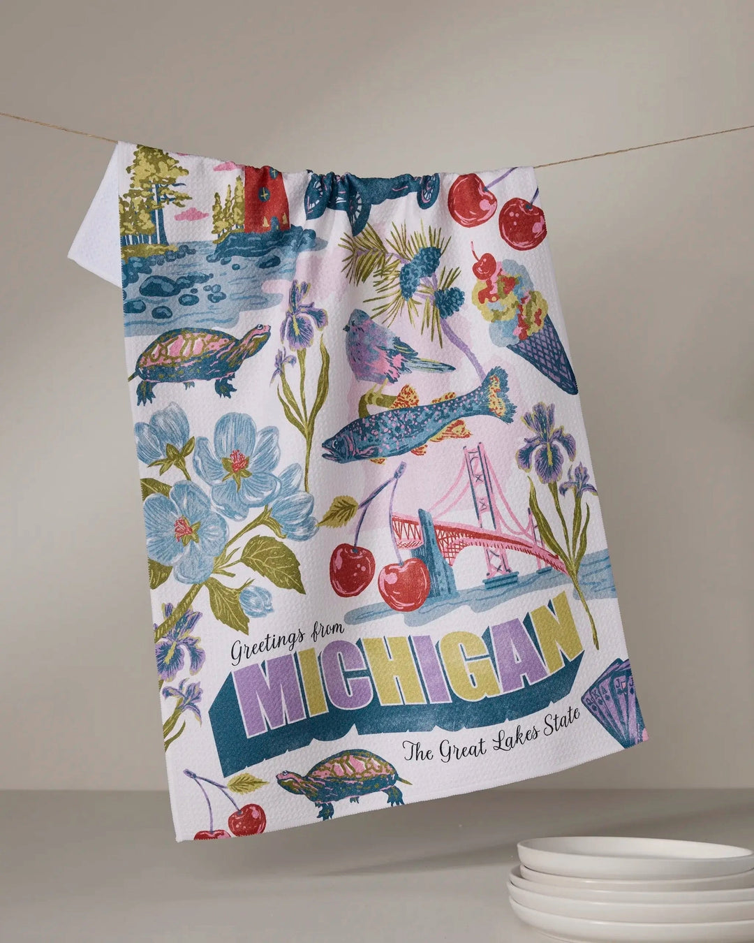 MICHIGAN GREETINGS TEA TOWEL