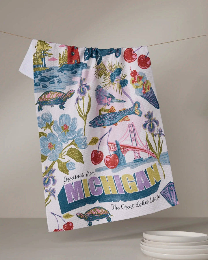 MICHIGAN GREETINGS TEA TOWEL
