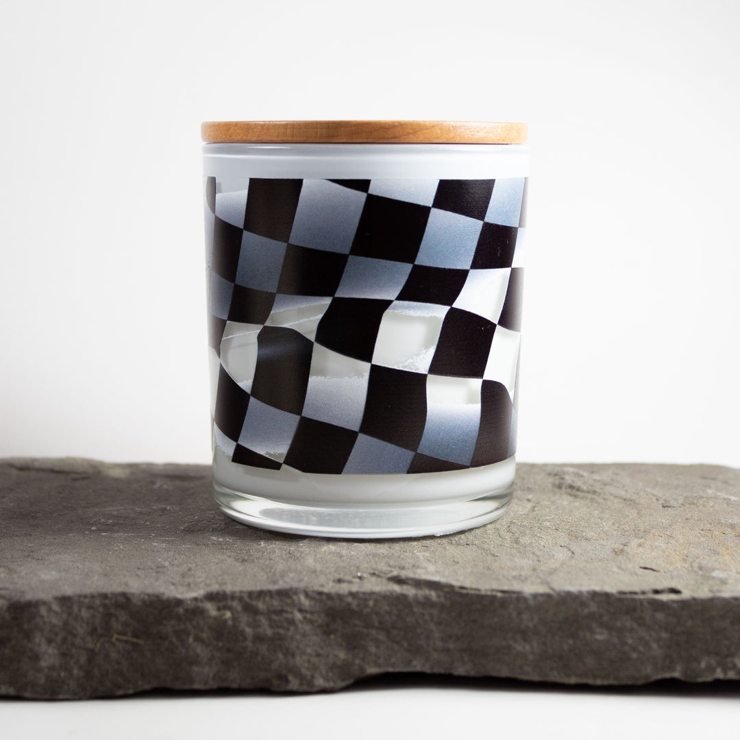 RACE DAY CHECKERED FLAG WRAP CANDLE