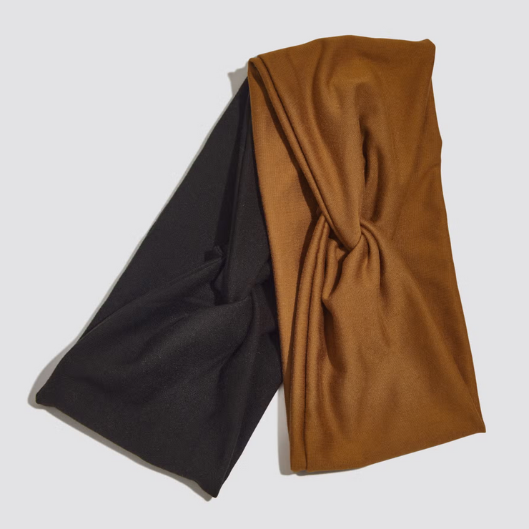 COTTON ADJUSTABLE HEADBAND 2PC-BLACK & CAMEL
