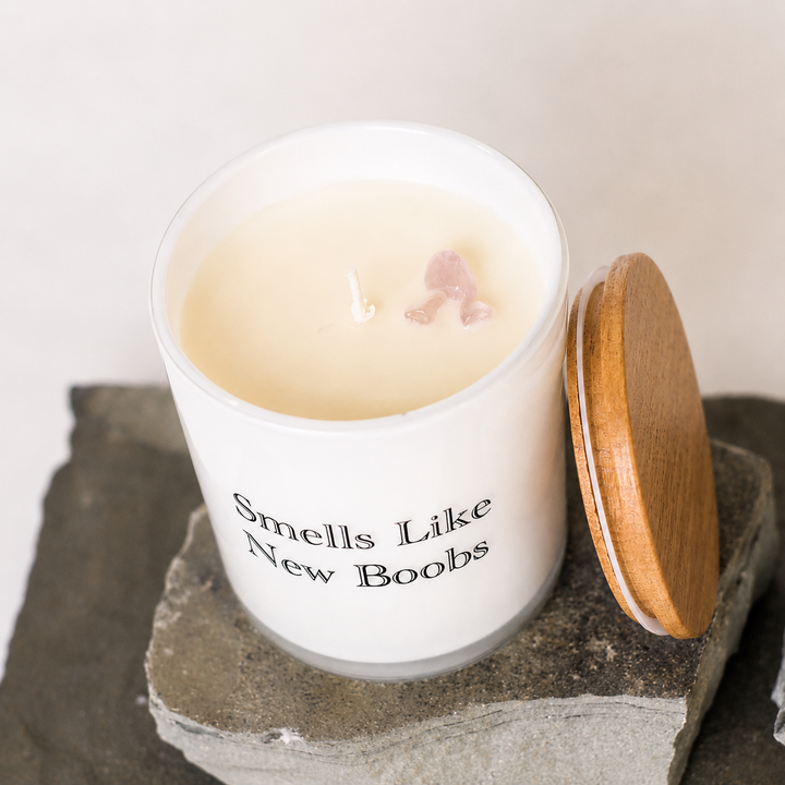 SMELLS LIKE NEW BOOBS- BREAST CANCER CANDLE