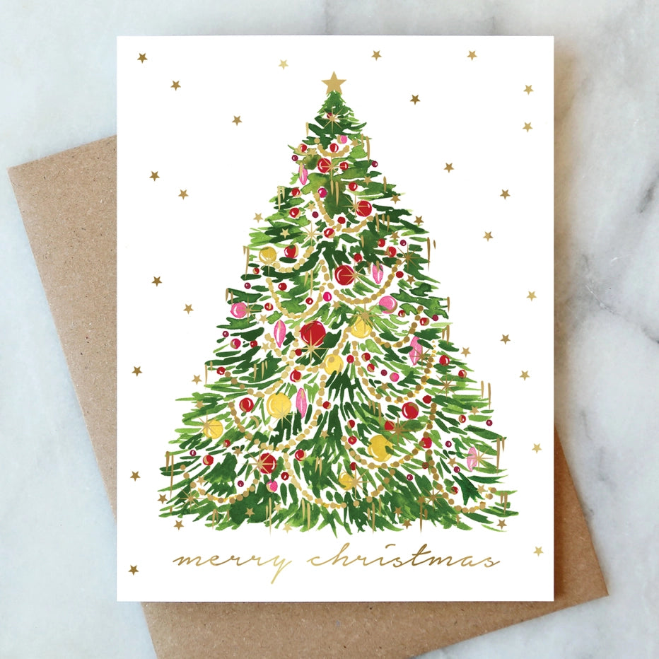 MERRY CHRISTMAS TINSEL CHRISTMAS TREE GREETING CARD