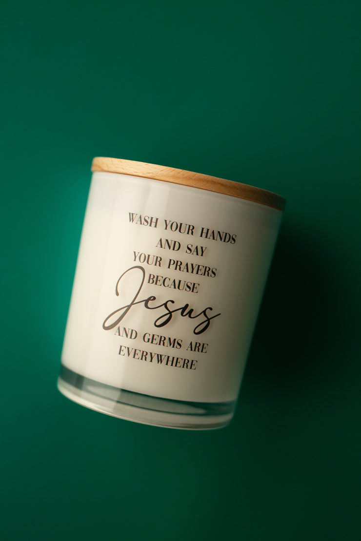 JESUS & GERMS PRINTED CANDLE