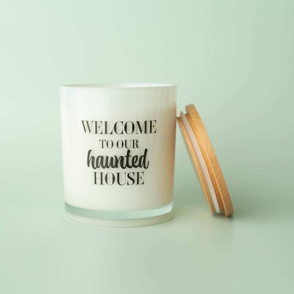 WELCOME TO OUR HAUNTED HOUSE CANDLE