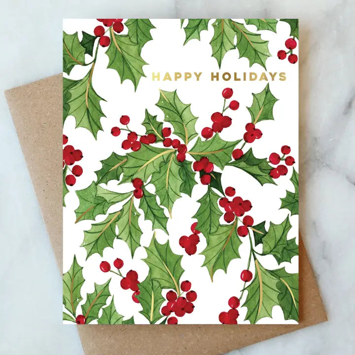 HAPPY HOLIDAYS VINES OF HOLLY GREETING CARD