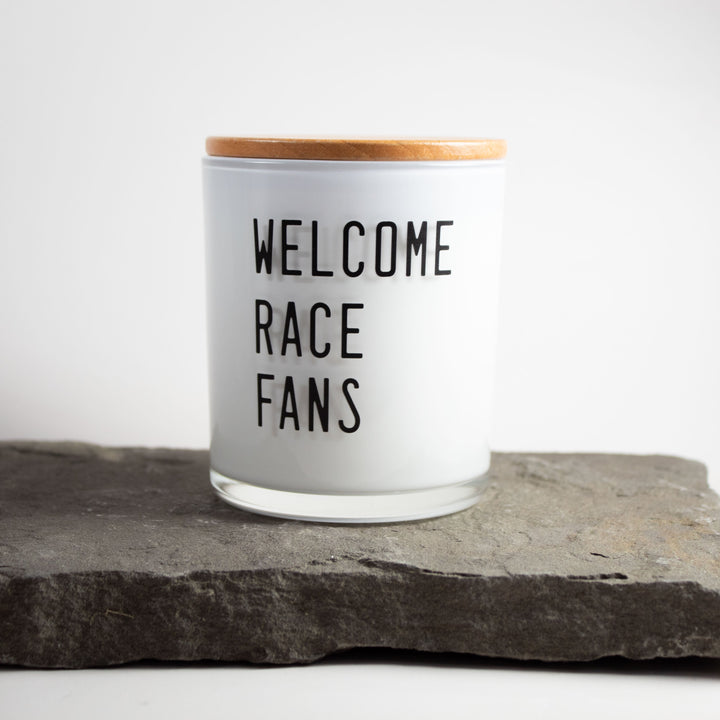 WELCOME RACE FANS CANDLE
