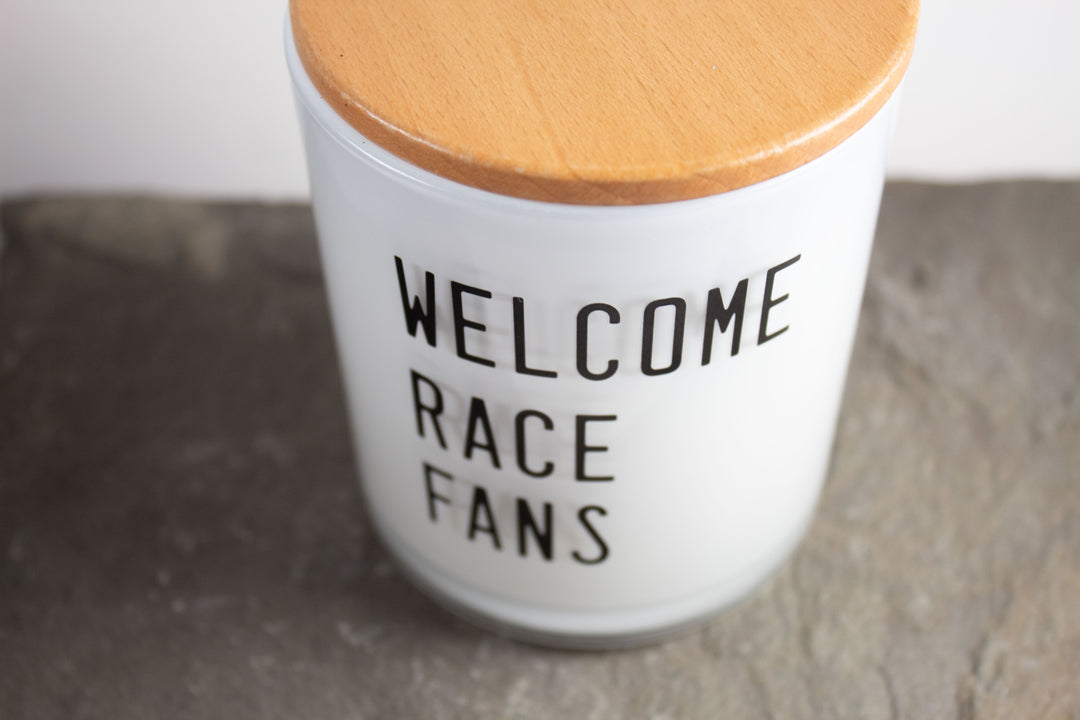 WELCOME RACE FANS CANDLE