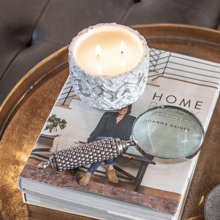 WHITE DISTRESSED STONE CANDLE