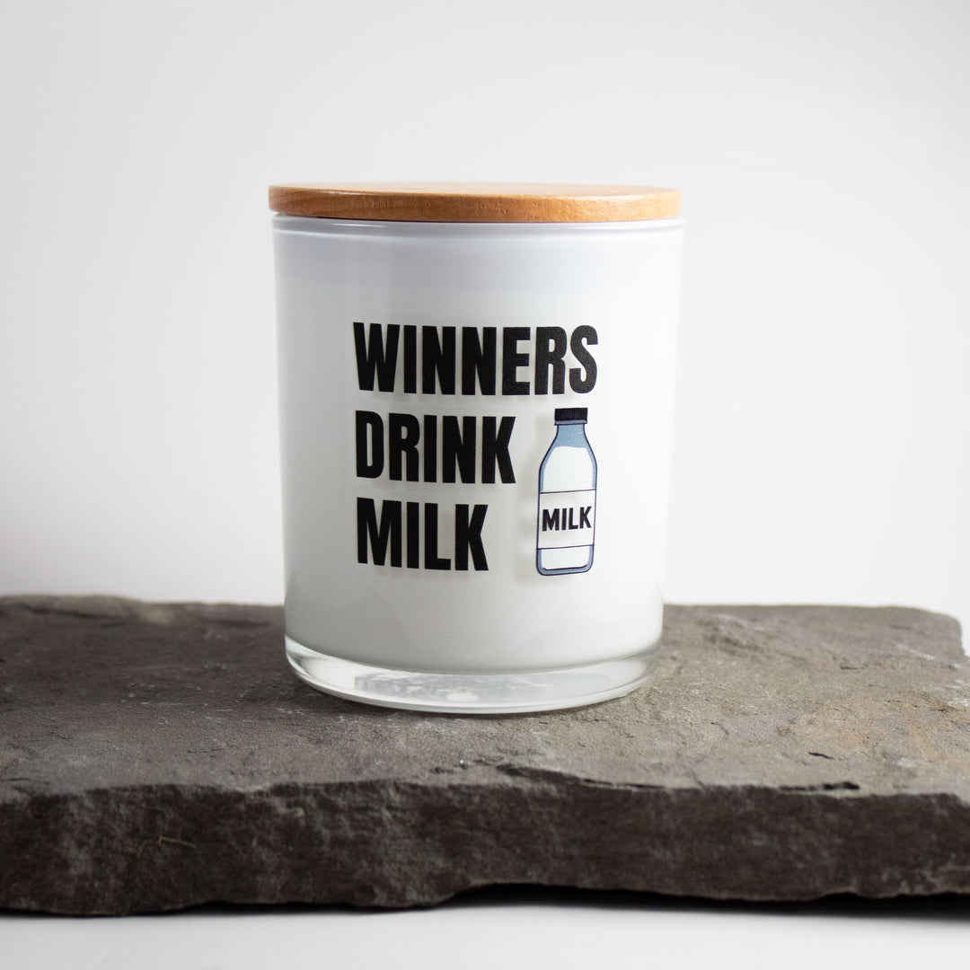 WINNERS DRINK MILK PRINTED CANDLE