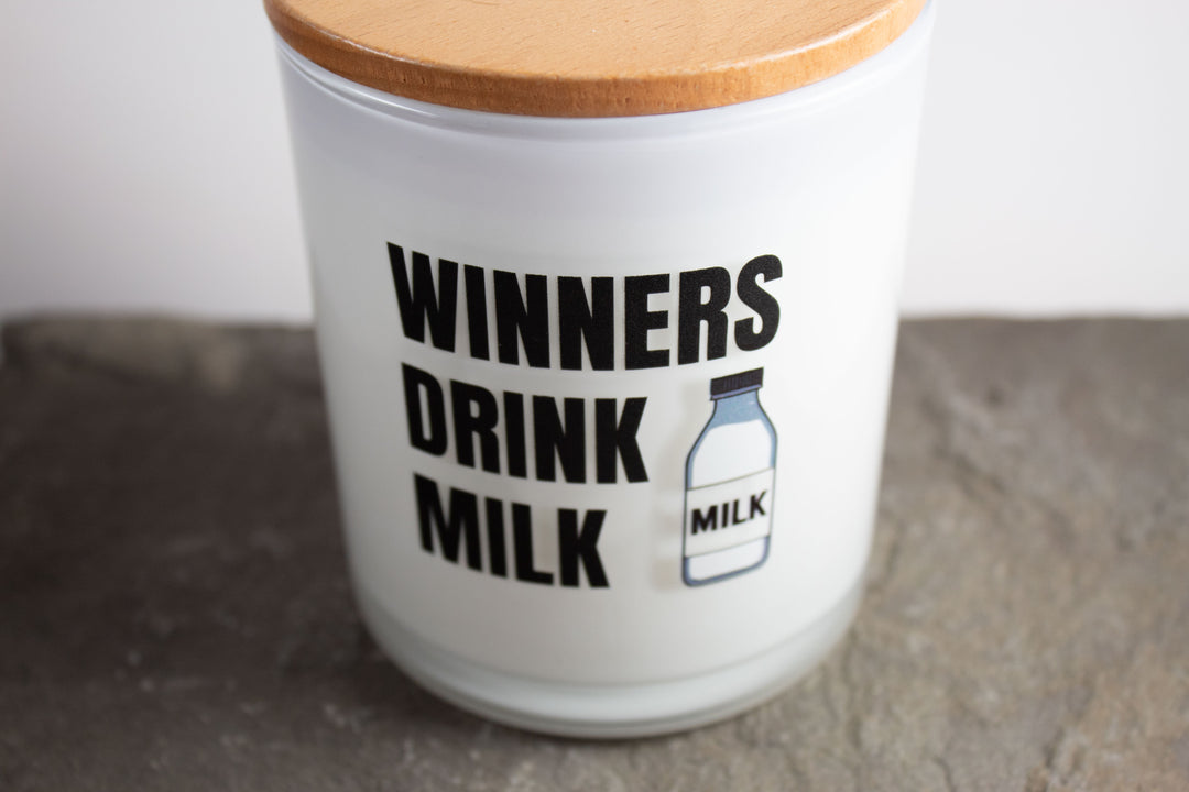 WINNERS DRINK MILK PRINTED CANDLE