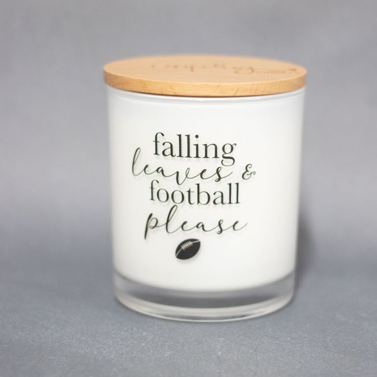 falling leaves and football please printed candle