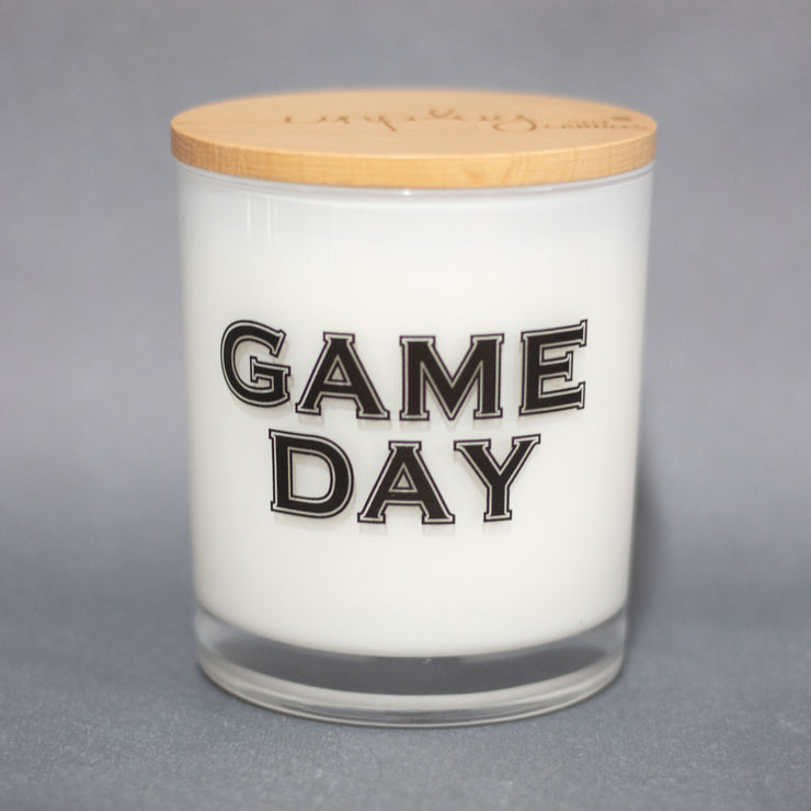 game day printed candle