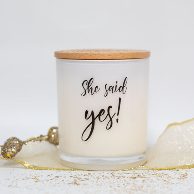 She said yes printed candle