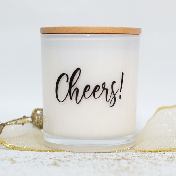 cheers printed candle