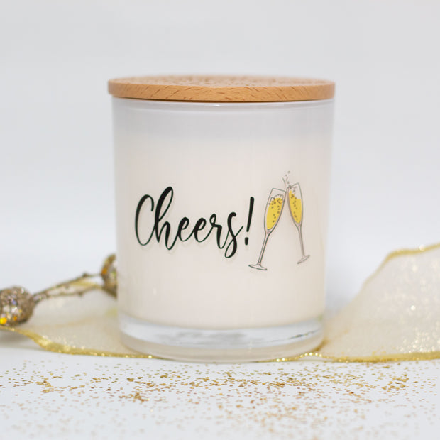 champagne cheers printed candle