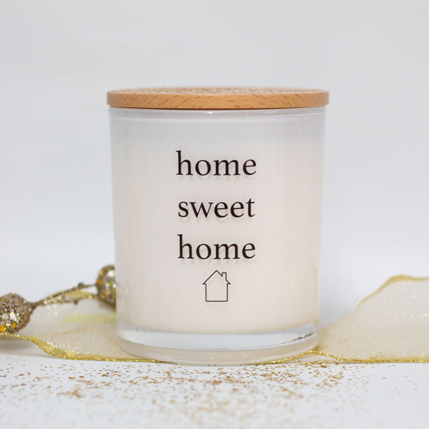 home sweet home printed candle