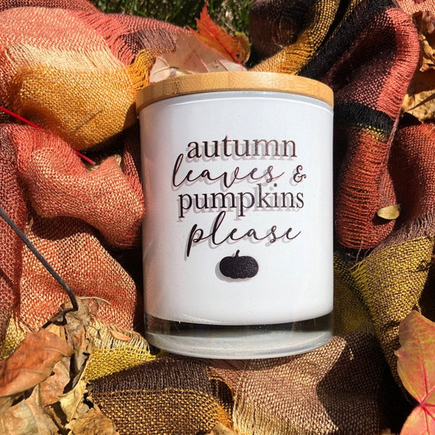 Autumn Leaves and Pumpkins Please Candle