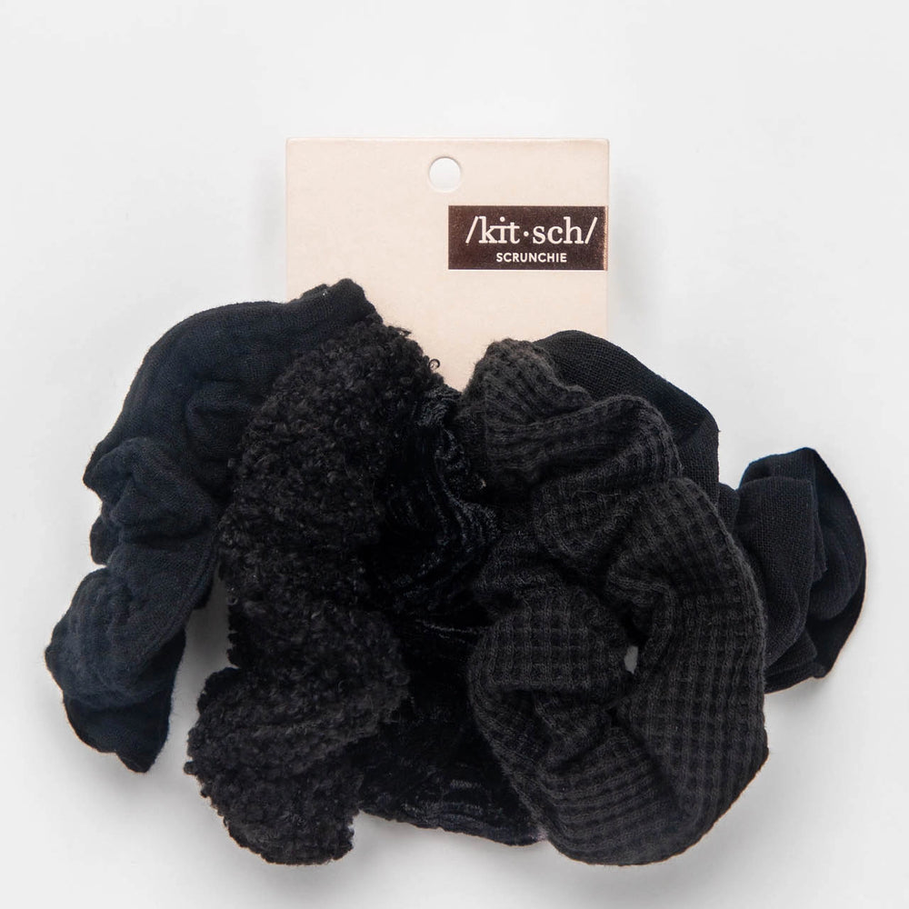 BLACK TEXTURED SCRUNCHIES 