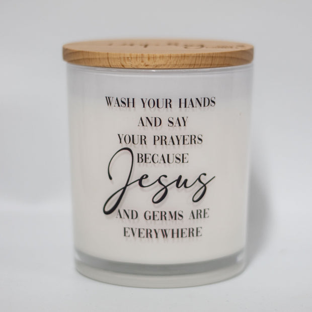 Jesus and germs are everywhere printed candle