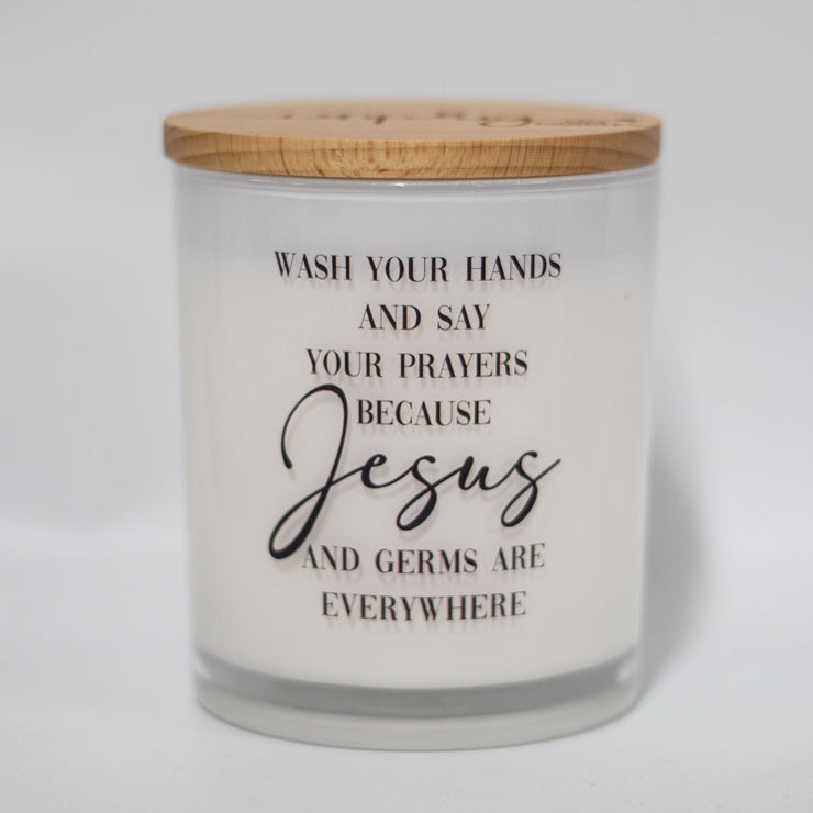 Jesus and germs are everywhere printed candle
