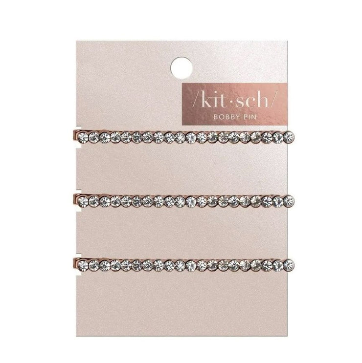 RHINESTONE BOBBY PINS 3PC SET - ROSE GOLD