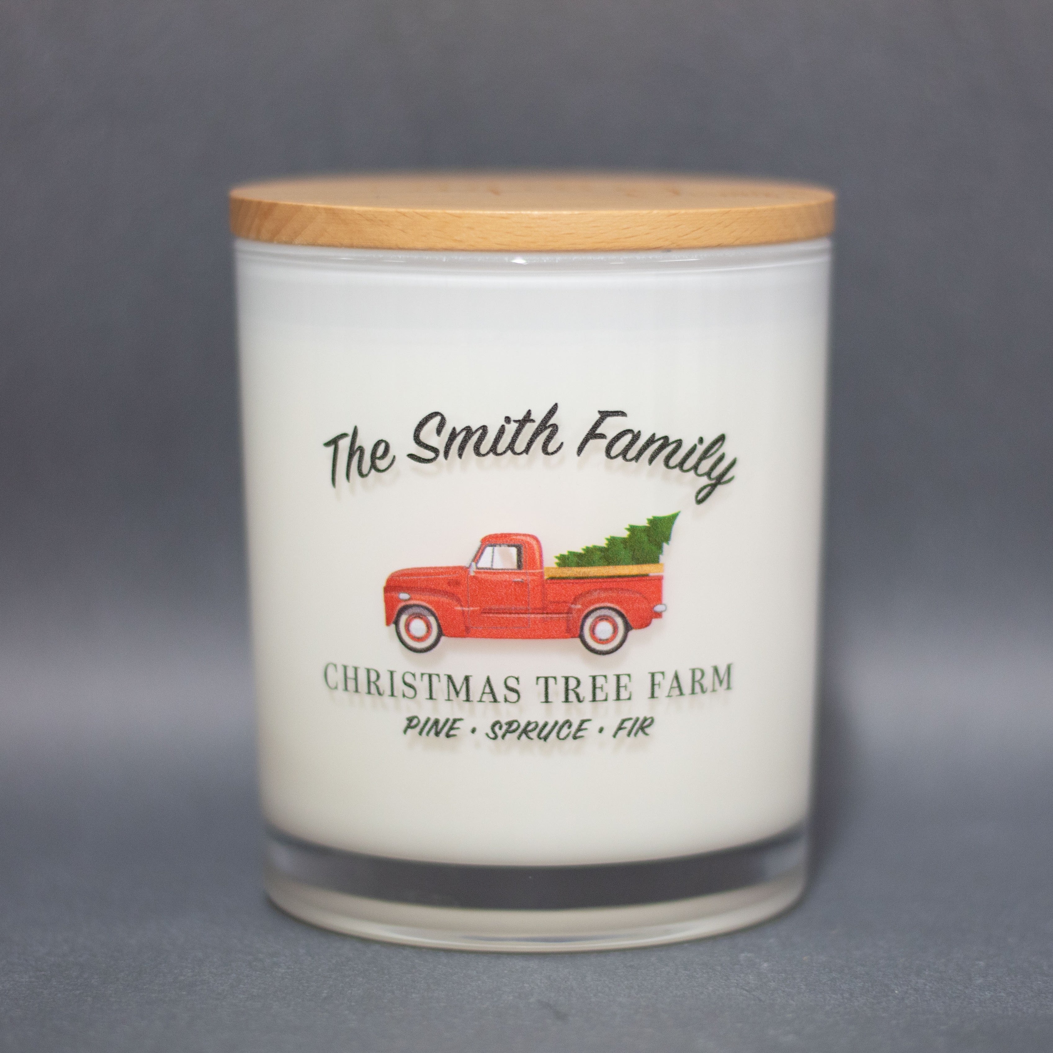 Christmas tree farm printed candle 