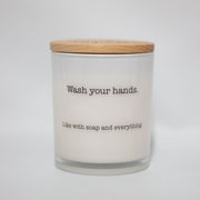 wash your hands printed candle