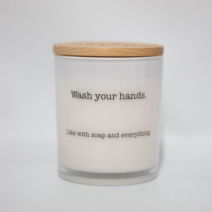 wash your hands printed candle